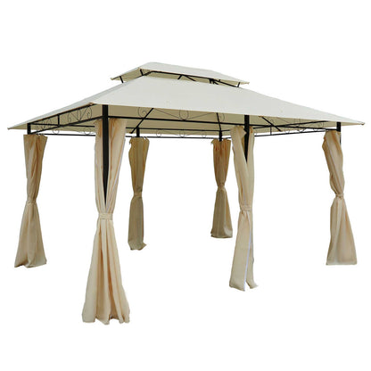 Outsunny Paviljoen 3x4m Tuinpaviljoen met 6 Zijpanelen Partytent Tuintent Partytent met Dubbel Dak Beige+Zwart