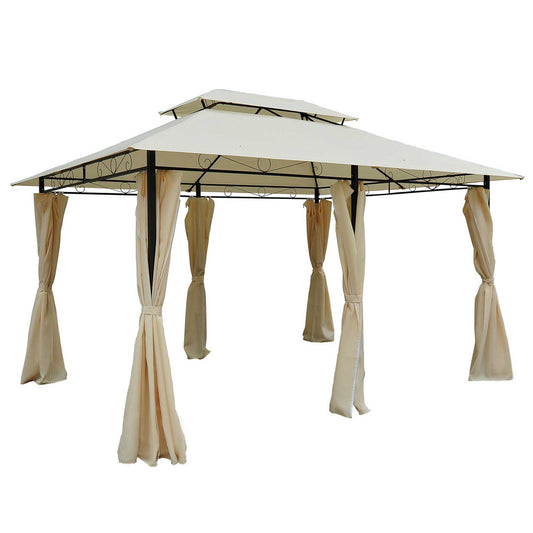 Outsunny Paviljoen 3x4m Tuinpaviljoen met 6 Zijpanelen Partytent Tuintent Partytent met Dubbel Dak Beige+Zwart