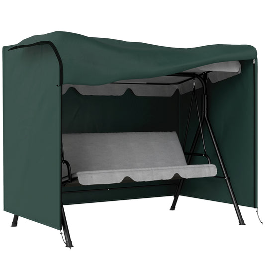 Outsunny Hollywood schommelhoes voor 3-zits, waterafstotend, winterbestendige beschermhoes voor tuinschommels, uv-bestendig zeildoek, scheurvast 600D Oxford-materiaal, 205x124x164cm, donkergroen