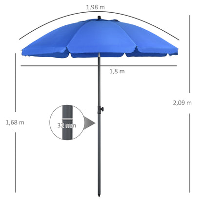 Outsunny strandparasol, parasol, met ventilatieopeningen, kantelbaar, UV50+ Ø1.80, blauw