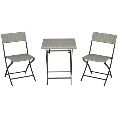 Outsunny 3-delige tuinset, 2 klapstoelen, 1 klaptafel, rotanlook, metalen frame, lichtgrijs