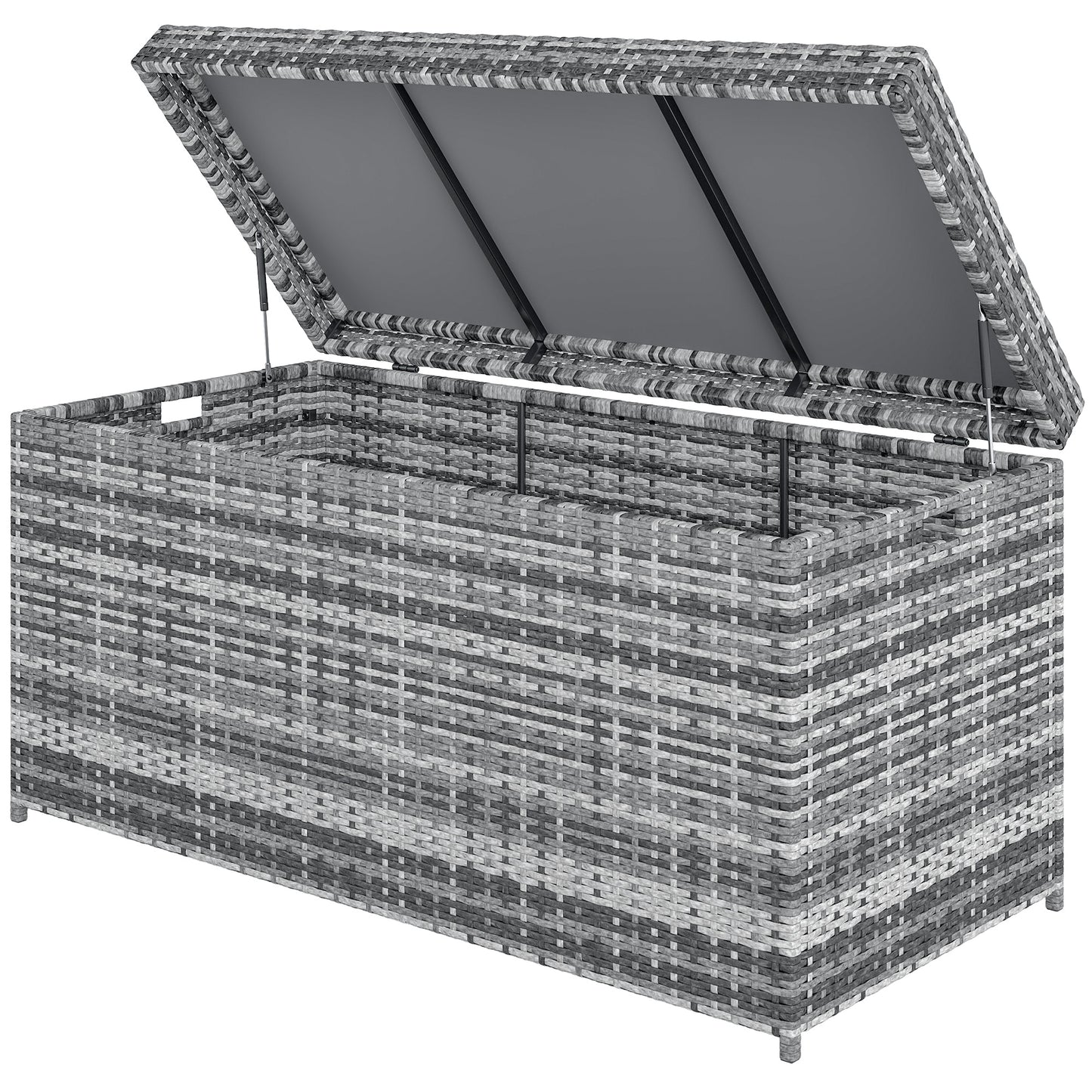 Outsunny Rattan Opbergbox 380L Weerbestendige Kussenbox met Deksel UV-bestendig 130 x 61 x 65 cm Donkergrijs