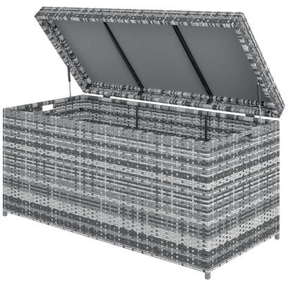 Outsunny Rattan Opbergbox 380L Weerbestendige Kussenbox met Deksel UV-bestendig 130 x 61 x 65 cm Donkergrijs