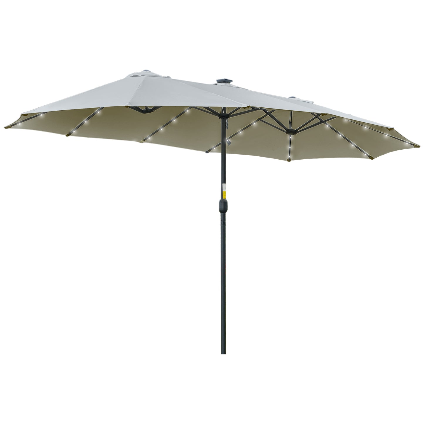 Outsunny Parasol met LED Solar 4,5m Dubbele Parasol Tuinparasol Marktparasol Patioparasol Ovaal Lichtgrijs+Zwart