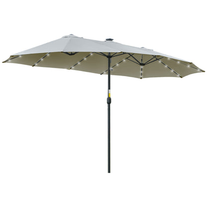 Outsunny Parasol met LED Solar 4,5m Dubbele Parasol Tuinparasol Marktparasol Patioparasol Ovaal Lichtgrijs+Zwart