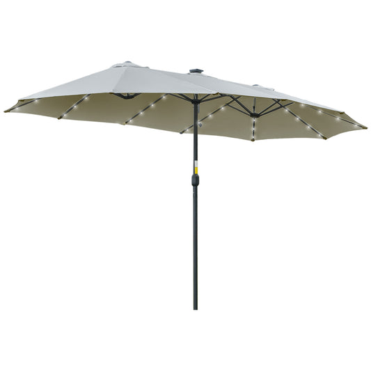Outsunny Parasol met LED Solar 4,5m Dubbele Parasol Tuinparasol Marktparasol Patioparasol Ovaal Lichtgrijs+Zwart